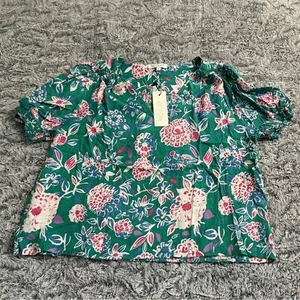 Rachel Zoe Women’s Lightweight Green & Pink Floral Print Blouse Size Large NWT - Picture 1 of 7