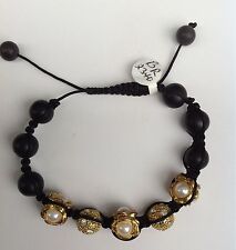 Shamballa / Chamballa Bracelet With Gold Plated CZ And Pearls