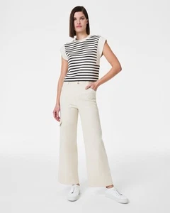 SPANX Eggshell Stretch Twill Cropped Cargo Trouser Size Large - Picture 1 of 8