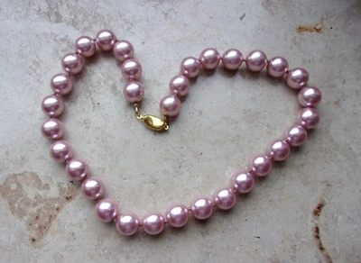 925 Silber Collier Kette mit rosa Muschelkern Perlen 12 mm dick 72 Gramm, 45 cm - Bild 1 von 3