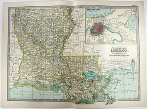 Louisiana- Original 1902 Map by The Century Company. Antique - Picture 1 of 3