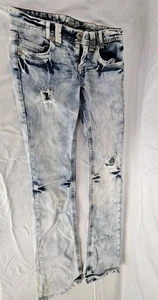 Amethyst Jeans Womens 3 Stonewash Blue Distressed Wisker Low Rise Straight Leg - Picture 1 of 4