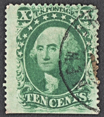 US Sc# 35 USADO { 10c TIPO V GEORGE WASHINGTON } CON CARA DE LÁGRIMA CANCELACIÓN LIBRE DE 1859 Foto 1 de 3