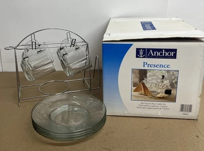 Anchor Hocking Presence Cup (4) Plate (4) and Caddy 9 Pc Glass Set - Image 1 of 4