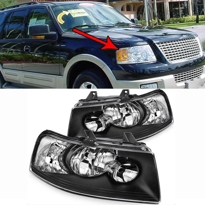 Conjunto de faros delanteros negros izquierda+derecha para Ford Expedition 2003-2006 Foto 1 de 1