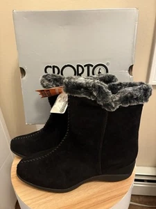 Sporto Women’s Black Suede Boots WIND W7709-02 Fur Stitching Zipper Sz 11 W NEW - Picture 1 of 24