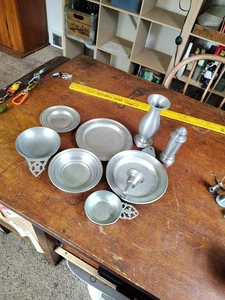 7 Pc Vintage Pewter Holland Italy Nantucket Lead Free Spoons Bowl Plate Shaker - Picture 1 of 21