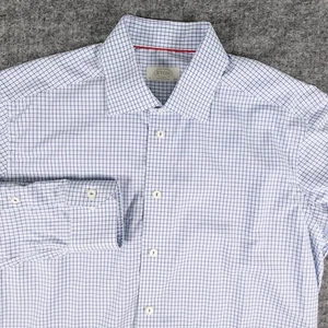 Eton Contemporary Fit Men's Dress Shirt 16.5 42 Blue Check Long Sleeve Cotton - Picture 1 of 11