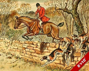 TOPPING THE WALL FOX HUNT HORSE FOXHUNTING HUNTING ART PAINTING CANVAS PRINT - Picture 1 of 1