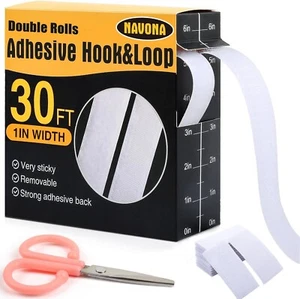 30Ft X 1 Inch Hook and Loop Strips with Adhesive, Double Rolls of Heavy Duty Sel - Picture 1 of 4