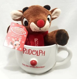 NEW RUDOLPH THE RED NIOSED REINDEER - 3D C0FFEE CUP MUG WITH 6" PLUSH RUDOLPH - Picture 1 of 3