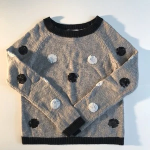 GIRLS JUSTICE SWEATER SIZE 7 GRAY WITH WHITE AND BLACK POLKA DOTS Sequin - Picture 1 of 5