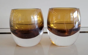 2 MIKASA SOLARIS AMBER BROWN CANDLE HOLDERS 3 INCHES - Picture 1 of 8