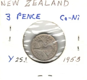 New Zealand 3 Pence, 1953, Copper-Nickel, Y25.1, Queen Elizabeth II - Picture 1 of 2