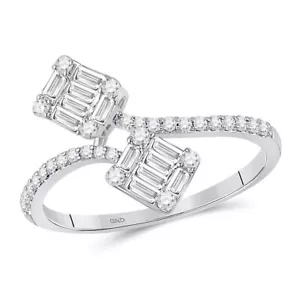 0.50cttw Diamond Bypass Ring Baguette Round 14k White Gold Womens Band Size 7 - Picture 1 of 1