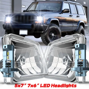 Pair 5x7"  LED Headlights For 1986-1995 Jeep Wrangler YJ 1984-2001 Cherokee XJ - Picture 1 of 19