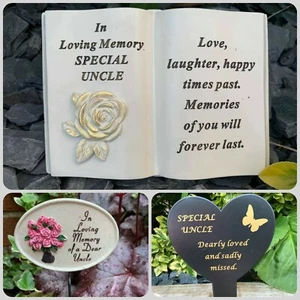 Uncle Memorial Heart Plaque Book Stick Stake Flower Vase Graveside Tribute Item - Picture 1 of 4