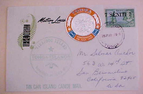 TONGA   TIN CAN  1968 SILVER FOIL TO USA Cover