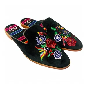 Nuove scarpe Inkkas Frida slide slip on mules nere floreali uccellini ricamate WO’s 8 - Foto 1 di 5