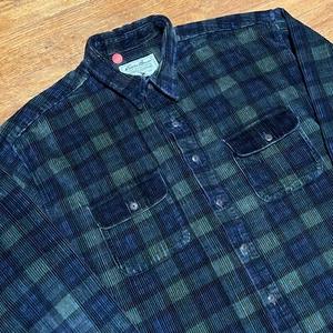 Camicia vintage Eddie Bauer velluto a coste uomo XL verde nero orologio a quadri Hvy spesso shacket - Foto 1 di 11