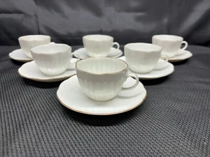 Set of 6 ~ Arabia of Finland "WHITE / GOLD" Cups & Saucers ~ 2 1/4" Tall - Picture 1 of 13