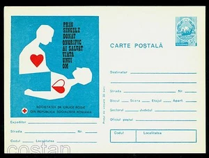 1974 Red Cross,Blood donation,Rotes Kreuz,Croix Rouge,Cruz Roja,Romania,card - Picture 1 of 1