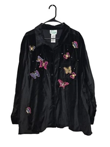 Vintage Quacker Factory Velvet Butterfly Embroidered Button-Up Shirt Jacket 3X - Picture 1 of 8