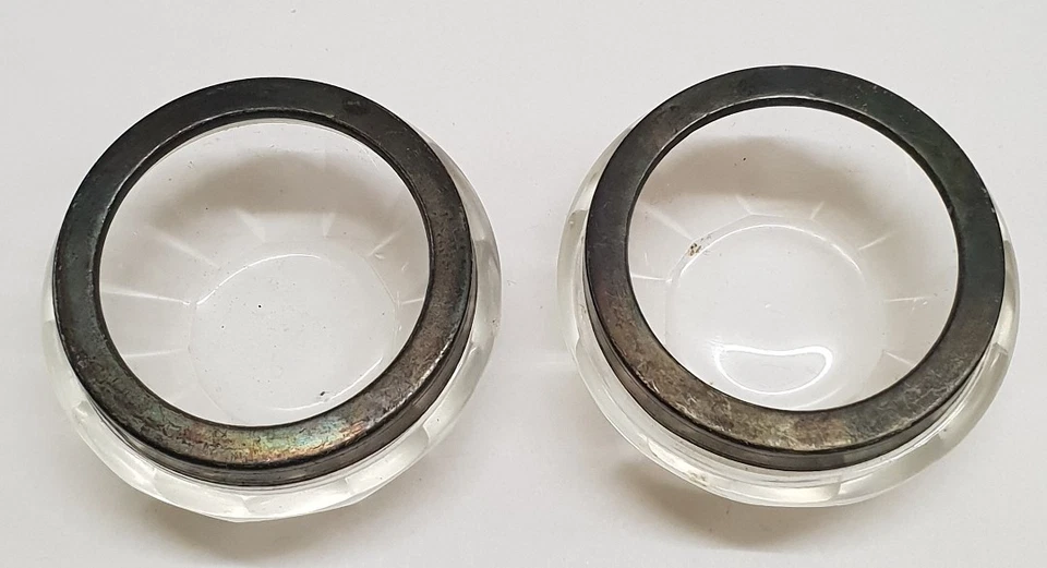 Paire sel et poivre cristale et argent massif ancien RefM441 - Photo 1/2