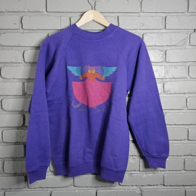 Sudadera vintage años 80 Laurel Burch Angelicat mediana arte abstracto gato púrpura  Foto 1 de 4