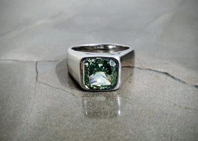 Unique Solid 925 Sterling Silver Fancy Cut Tourmaline Men's Engagement Ring - Image 1 of 4