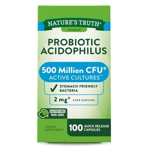 Nature's Truth Probiotic Acidophilus Gluten Free Capsules 2mg 100 Count 2 Pack - Picture 1 of 5