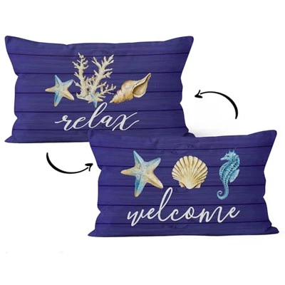  Travesseiros de arremesso costeiro, capas de travesseiro costeiro, arremesso decorativo de praia náutica  - Imagem 1 de 4