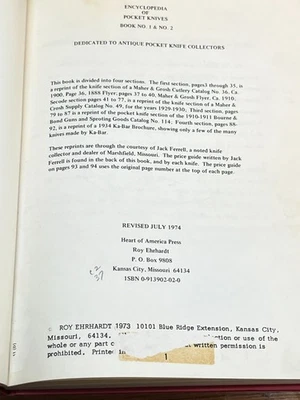 Encyclopedia of Pocket Knives 1974 Revised Book No.1 & No.2 Roy Ehrhardt - Image 1 of 4