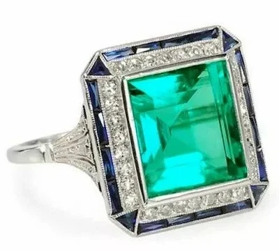 5.55 克拉装饰艺术风格实验室钻石 14K 白金饰面订婚戒指 — 第 1/4 张图片