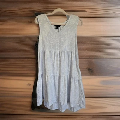 Tahari Women Medium Linen Sleeveless Floral Midi Sun Beach Dress Light Blue Boho - Image 1 of 4