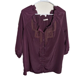 Old Navy Blouse Women's Large Purple V-Neck Embroidered Boho Casual Top - Picture 1 of 9