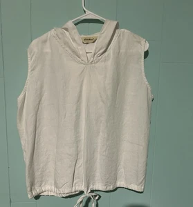 Vintage Eddie Bauer White Linen Sleeveless Hoodie Top Size XLarge Lagenlook Boho - Picture 1 of 8