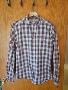 Wrangler Mens Medium Gray Red Plaid Western Long Sleeve Plaid Shirt Cowboy - Picture 1 of 2
