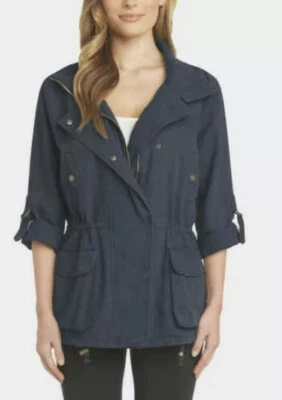 Matty M Women's Anorak Jacket Roll Tab Sleeves Drawstring Waist Navy, Size S - Image 1 of 4