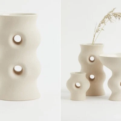 Nuevo florero maceta cerámica abstracta de gres crema grande West Elm decoración Foto 1 de 4