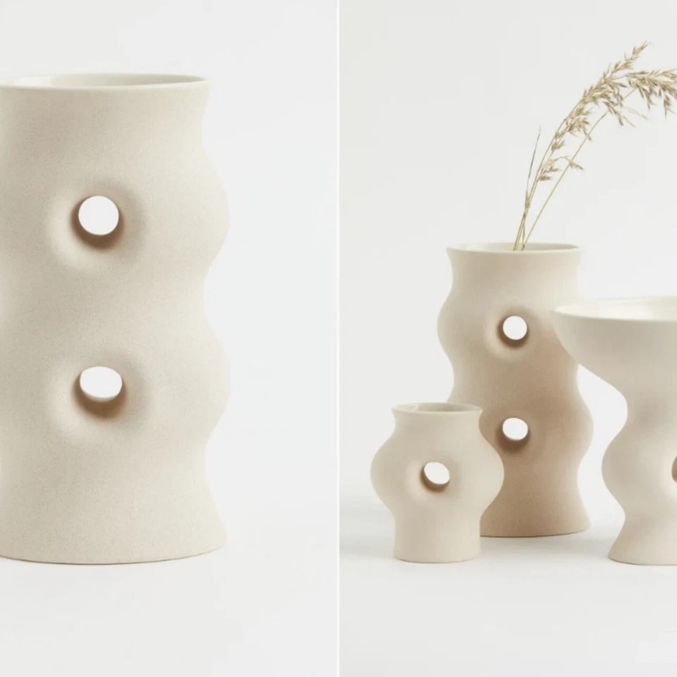 Nuevo florero maceta cerámica abstracta de gres crema grande West Elm decoración Foto 1 de 4