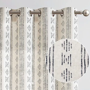 Boho Curtains Linen Curtains for Living Room Black Farmhouse Boho Curtains 84 In - Picture 1 of 12