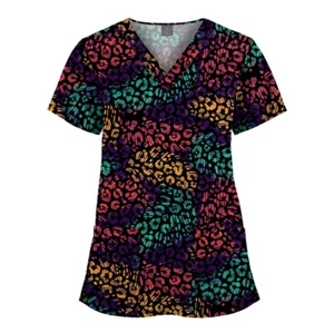 NiaaHinn Printed V-Neck Scrub Tops Women Men Medical Nursing Solid Straight Pant - Picture 1 of 78