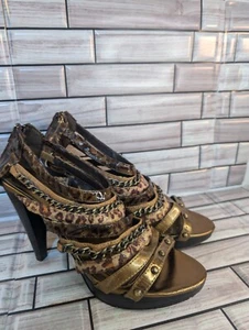 Bke High Heel Stiletto Shoes Womens 7.5 4 Inch Heels Zippered Back Gold Brown - Picture 1 of 16