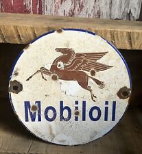 MOBILOIL Porcelain Metal Service Station Oil Gas Pump Plate Sign MOBIL PEGASUS