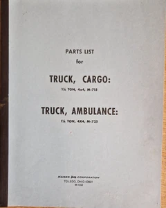 Anuncio de piezas W-1202 para M715, M725, M726 Kaiser Jeep libro años 60 US Army Jeeps - Imagen 1 de 2