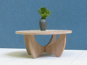 WOODEN Round COFFEE TABLE 1:12 Scale,Miniature Dollhouse Furniture, 60's Design - Picture 1 of 11