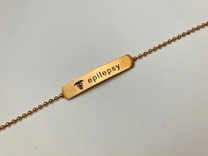 SAMPLE SALE Epilepsy Medical Alert Bracelet Rose Gold Plated Stainless Steel 473 - Picture 1 of 3