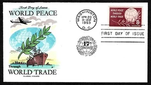 USA, SCOTT # 1129, FLUEGEL FDC COVER OF WORLD PEACE THROUGH TRADE YEAR 1959 - Picture 1 of 1