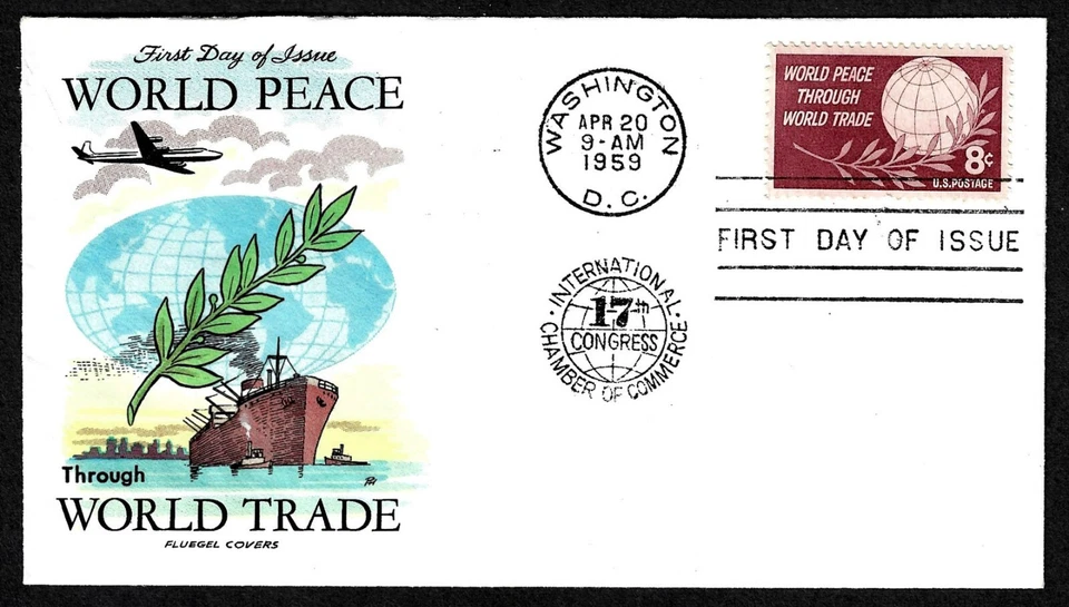 USA, SCOTT # 1129, FLUEGEL FDC COVER OF WORLD PEACE THROUGH TRADE YEAR 1959 - Image 1 of 1
